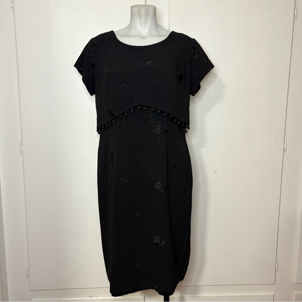Vintage 50s Union Made Black Rose Embroidered Knee Length Pencil Dress